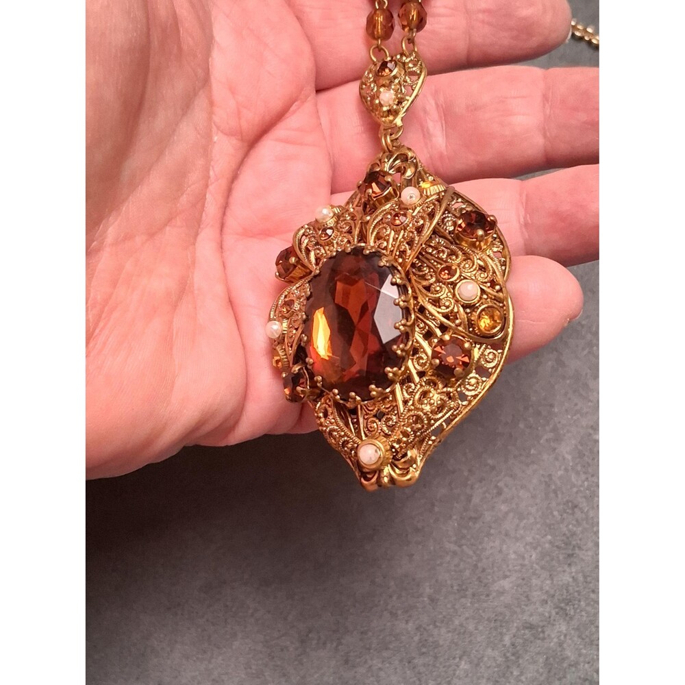 Vintage Topaz Rhinestone Necklace West Germany? - Picture 5 of 9